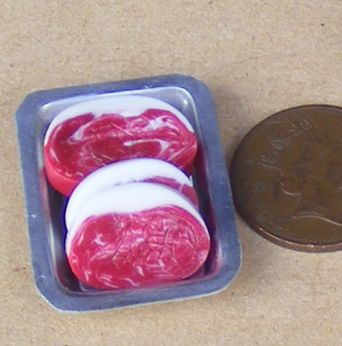 Tumdee Miniatures Dolls House Metal Tray of Minced Meat Butchers Kitchen