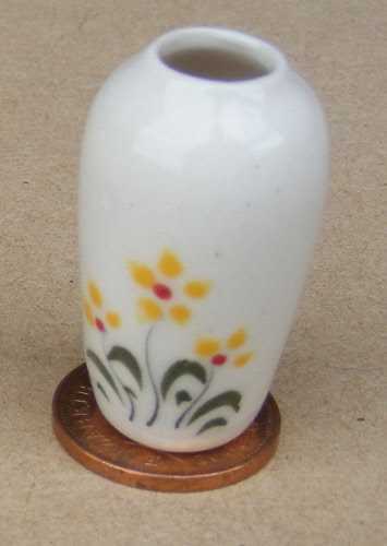 1:12 Scale Flowers In A Cream Ceramic Vase With Red Flowers Tumdee Dolls House 