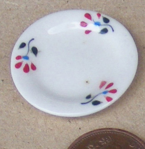 1:12 Scale Red Ceramic Floral Plate 3cm Dolls House Miniature Accessory CRR5 