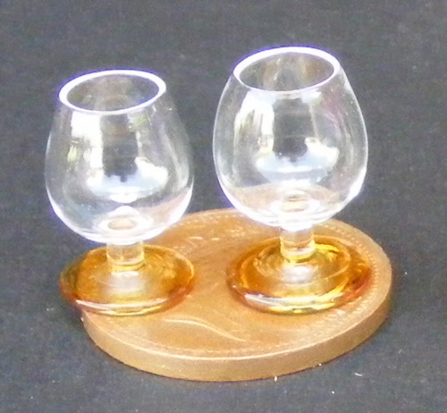 Dollhouse Miniature Wine Glasses with Amber Stem Set of 2 1:12 Real Glass 5/8" 