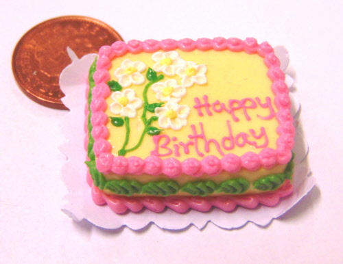 1:12 Scale Oblong Birthday Cake Tumdee Dolls House Food Kitchen Accessory SC13