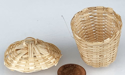 1:12 Scale 2 Bamboo Baskets 7.7cm Diameter Tumdee Dolls House Accessory JL 