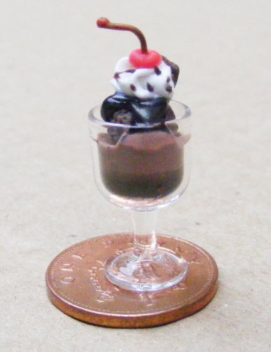 Dollhouse Miniature - Large Chocolate Ice Cream Sundae Accessory, 1:12 Scale For Dollhouse Dining