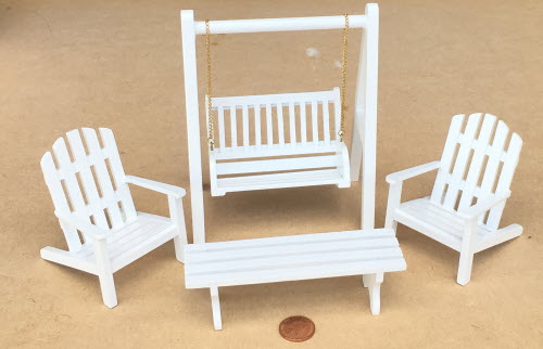 1:12 Scale White Painted 3 Piece Wooden Patio Set Tumdee Dolls House Miniature