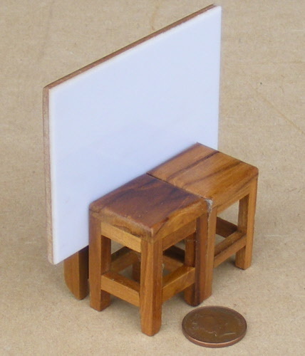 1:12 Scale Wooden Folding Table & 2 Stools With Food & Drink Tumdee Dolls House 