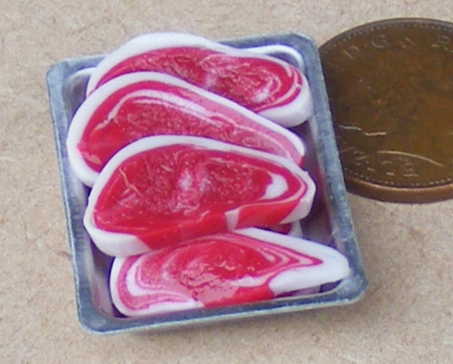 Tumdee Miniatures Dolls House Metal Tray of Minced Meat Butchers Kitchen