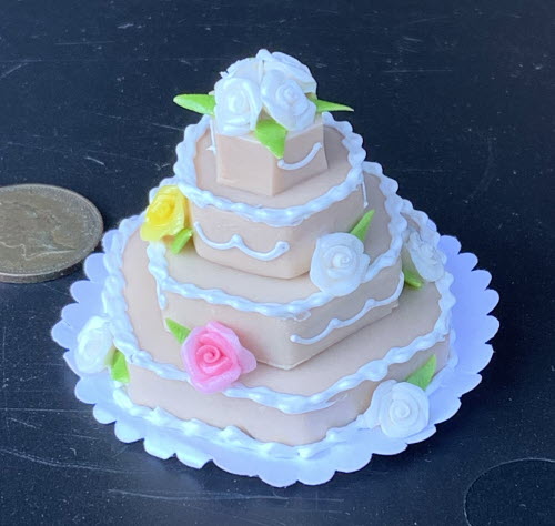 1:12 Scale 3 Tier Decorated Wedding Cake Tumdee Dolls House Miniature Food ZA 