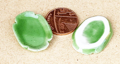 1:12 Scale 2 Oblong Green Ceramic Plates 2cm x 1.3cm Tumdee Dolls House G7 