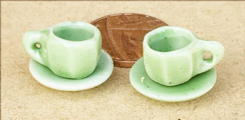 1:12 Scale Single Green Ceramic Bowl Tumdee Dolls House Kitchen Accessory G13 