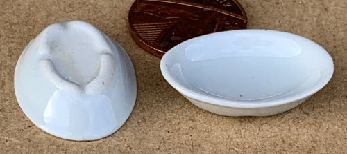 1:12 Scale 2 White Ceramic Dishes 2.3cm x 1.2cm Tumdee Dolls House Accessory W23 