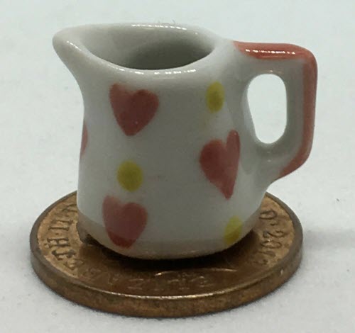 1:12 Scale 2 White Ceramic Tapered Mugs With Heart Motif Tumdee Dolls House H4