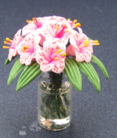 1:12 Scale Bunch Of 3 Pink Lilly Style Flowers & A Bud Tumdee Dolls House Garden 