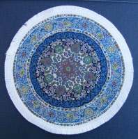 Melody Jane Dollhouse Round Turkish Carpet Miniature Blue Circular Rug White Fringe