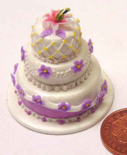 1:12 Scale 3 Tier Decorated Wedding Cake Tumdee Dolls House Miniature Food ZA 