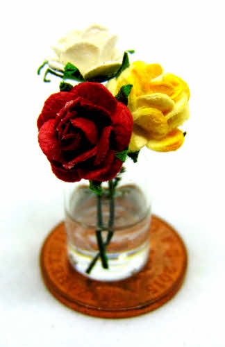1:12 Scale Red Roses In A Red Gift Box Tumdee Dolls House Miniature Flower 