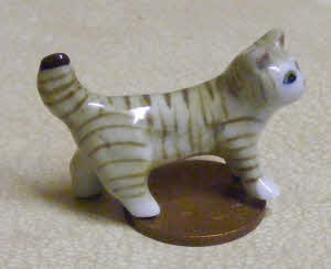 1:12 Scale Ceramic Resting Ginger Striped Cat Tumdee Dolls House Kitten Ornament 