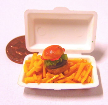 1:12 Scale Take Away Chips Fries Portion In Plastic Box Tumdee Dolls House Food 