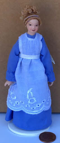 1:12 Scale Victorian Lady In A Blue Dress Tumdee Dolls House Miniature Doll N 